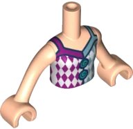 LEGO part Torso Mini Doll Girl White Top with Magenta and Metallic Light Blue Diamonds Pattern, Light Nougat Arms with Hands FTGpb331c01