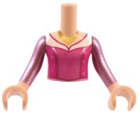 LEGO part Torso Mini Doll Girl Magenta and Dark Pink Dress with Metallic Pink Stars and Circles Pattern, Light Nougat Arms with Hands with Metallic Pink Sleeves FTGpb342c01
