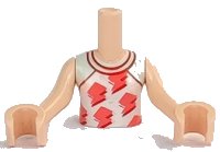 LEGO part Torso Mini Doll Girl White Sleeveless Baseball Shirt with Coral Lightning Bolts Pattern, Light Nougat Arms with Hands FTGpb345c01