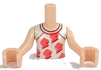 LEGO onderdeel Torso Mini Doll Girl White Sleeveless Baseball Shirt with Coral Lightning Bolts Pattern, Light Nougat Arms with Hands (FTGpb345c01)