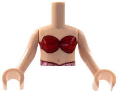 LEGO part Torso Mini Doll Girl Red Bikini Shell Bra Top, Metallic Pink Belt Pattern, Light Nougat Arms with Hands (Arista) (FTGpb356c01)