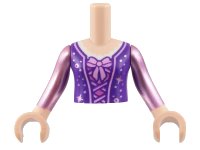 LEGO part Torso Mini Doll Girl Dark Purple Corset with Lavender Laces and Bow Pattern, Light Nougat Arms with Hands with Metallic Pink Long Sleeves FTGpb389c01