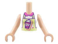 LEGO part Torso Mini Doll Girl White Shirt, Dark Pink Collar, Yellowish Green Apron, Bubble Tea Pattern, Light Nougat Arms with Hands FTGpb399c01