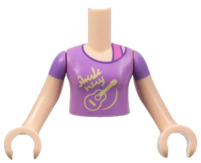 LEGO onderdeel Torso Mini Doll Girl Medium Lavender Top with Bright Light Yellow Guitar Pattern, Light Nougat Arms with Hands with Medium Lavender Short Sleeves (FTGpb416c01)