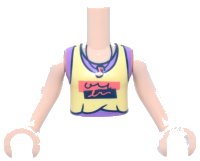 LEGO part Torso Mini Doll Girl Bright Light Yellow Tank Top over Medium Lavender Sleeveless Shirt, Black and Coral Panels and Music Note Necklace Pattern, Light Nougat Arms with Hands FTGpb451c01