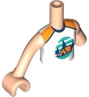 LEGO part Torso Mini Doll Girl White Sleeveless Top with Orange Tent, Dark Blue Trees, Dark Turquoise Sky and Ground Pattern, Light Nougat Arm Left, Light Nougat Arm with Hand Right FTGpb468c01