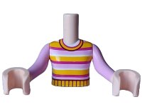 LEGO part Torso Mini Doll Girl Bright Pink, Magenta, White and Yellow Striped Sweater Pattern, Light Nougat Arms with Hands with Bright Pink Long Sleeves FTGpb489c01