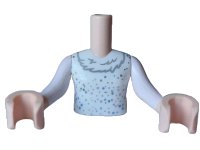 LEGO part Torso Mini Doll Girl White Dress Top with Dark Bluish Gray Ruffles and Metallic Light Blue and Silver Sparkles Pattern, Light Nougat Arms with Hands with White Long Sleeves FTGpb490c01