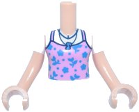LEGO part Torso Mini Doll Girl Dark Pink Tank Top with Dark Azure Flowers and Music Note Necklace over White T-Shirt Pattern, Light Nougat Arms with Hands with White Short Sleeves FTGpb508c01