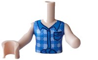 LEGO part Torso Mini Doll Blue and Bright Light Blue Tied Flannel Vest with Black Outline Pocket Pattern, Light Nougat Arm Left, Light Nougat Arm with Hand Right FTGpb553c01