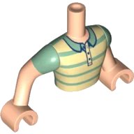LEGO onderdeel Torso Mini Doll Man Tan and Sand Green Striped Polo Shirt Pattern, Light Nougat Arms with Hands with Sand Green Short Sleeves FTMpb021c01