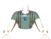 LEGO onderdeel Torso Mini Doll Man Sand Green Top with Suspenders Pattern, Light Nougat Arms with Hands with Sand Green Sleeves FTMpb029c01