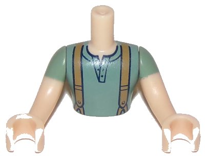 LEGO onderdeel Torso Mini Doll Man Sand Green Top with Suspenders Pattern, Light Nougat Arms with Hands with Sand Green Sleeves (FTMpb029c01)