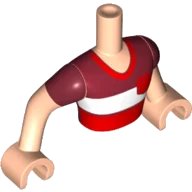 LEGO onderdeel Torso Mini Doll Man Dark Red and White Striped V-Neck Shirt Pattern, Light Nougat Arms with Hands with Dark Red Short Sleeves FTMpb042c01