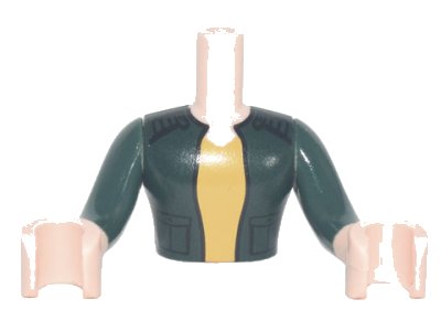 LEGO part Torso Mini Doll Man Dark Green Jacket over Yellow Shirt Pattern, Light Nougat Arms with Hands with Dark Green Sleeves (FTMpb065c01)