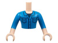LEGO part Torso Mini Doll Man Dark Azure Button Up Shirt with Pockets over Dark Blue T-Shirt Pattern, Light Nougat Arms with Hands with Dark Azure Sleeves FTMpb074c01