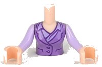 LEGO part Torso Mini Doll Woman Medium Lavender Vest with Buttons over Lavender Shirt with Collar Pattern, Light Nougat Arms with Hands with Lavender Long Sleeves FTWpb031c01