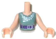 LEGO onderdeel Torso Mini Doll Woman Sand Green Vest Top with White Necklace and Dark Purple Belt Pattern, Light Nougat Arms with Hands (FTWpb054c01)
