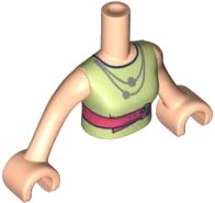 LEGO onderdeel Torso Mini Doll Woman Yellowish Green Shirt with Coral Belt and Silver Necklace Pattern, Light Nougat Arms with Hands (FTWpb299c01)