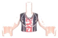 LEGO part Torso Mini Doll Woman Black Vest over Red Shirt with Cherries, Long Necklace Pattern, Light Nougat Arms with Hands FTWpb347c01