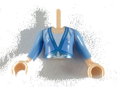 LEGO onderdeel Torso Mini Doll Girl Bright Light Blue Top with Metallic Light Blue Hems and Snowflake Pattern, Light Nougat Arms with Hands with Bright Light Blue Sleeves (FTGpb245c01)