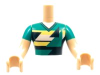 LEGO onderdeel Torso Mini Doll Man Dark Turquoise Shirt with Dark Blue Triangles Pattern, Light Nougat Arms with Hands with Dark Turquoise Sleeves FTMpb056c01