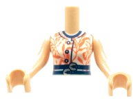 LEGO onderdeel Torso Mini Doll Woman White Top with Coral Leaves, 2 Dark Blue Belts with Silver Buckles Pattern, Light Nougat Arms with Hands FTWpb003c01