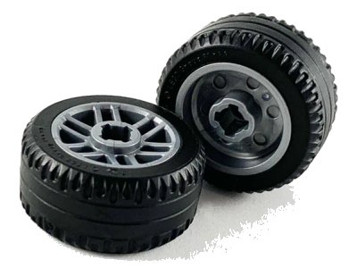 LEGO onderdeel Wheel 14mm D. x 9.9mm with Center Groove, Fake Bolts and 6 Double Spokes with Black Tire 21 X 9.9 (11208 / 11209) (11208c01)