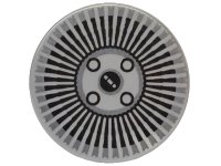 LEGO part Baldosa, Redonda 2 x 2 con Soporte de Espiga Inferior con Patrón de Tapacubos con Rayas Radiales Negras y Tuercas de Rueda 14769pb835