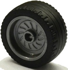 LEGO onderdeel Wiel 18mm D. x 12mm met Asgatje en Stud met Zwarte Banden 24 x 12 Low (18976 / 18977) (18976c01)