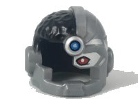 LEGO part Minifigure, Headgear Helmet Cyborg Side Open with Black Top Side, Red Eye and Dark Azure Dot Pattern 19026pb02