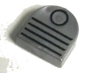 LEGO onderdeel Tile, Round 1 x 1 Half Circle Extended with Black Circle and 4 Lines Vent Pattern (24246pb001)