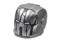 LEGO part Minifigure, Headgear Helmet Armor Plates and Ear Protectors with Silver Faceplate, White Eye Slits, Weathering Cracks Pattern 28631pb21