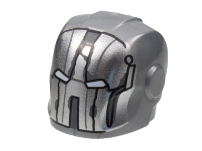 LEGO onderdeel Minifigure, Headgear Helmet Armor Plates and Ear Protectors with Silver Faceplate, White Eye Slits, Weathering Cracks Pattern (28631pb21)