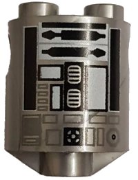 LEGO onderdeel Brick, Round 2 x 2 x 2 Robot Body with Bottom Axle Holder (x Shape / + Orientation) with Black and White Pattern (SW R2-Q2) 30361cpb013