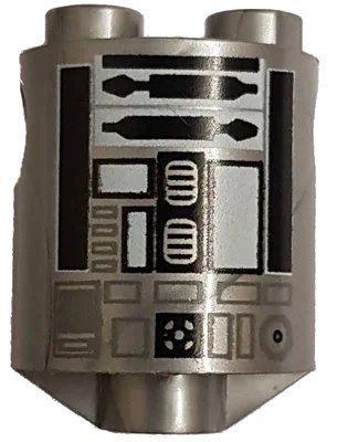 LEGO onderdeel Brick, Round 2 x 2 x 2 Robot Body with Bottom Axle Holder (x Shape / + Orientation) with Black and White Pattern (SW R2-Q2) (30361cpb013)
