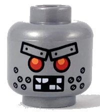 LEGO onderdeel Minifigure, Head Alien with Red Eyes, Metal Eyebrows with Rivets, Broken Teeth and Stubble Bolts Pattern 3626pb1054