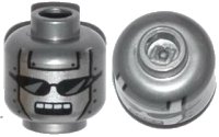 LEGO part Minifigure, Head Alien Robot with Silver Face, Black Sunglasses, Rivets, and Open Rectangular Mouth with White Teeth Pattern 3626pb1073