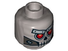 LEGO onderdeel Minifigure, Head Alien Skull with Red Eyes, Metal Eyebrows with Rivets and Metal Jaw with Screws Pattern (3626pb1084)