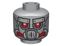 LEGO part Minifigure, Head Alien with Robot Red Eyes and Mouth and Silver Metal Plates Eyebrows and Mask Pattern 3626pb1114