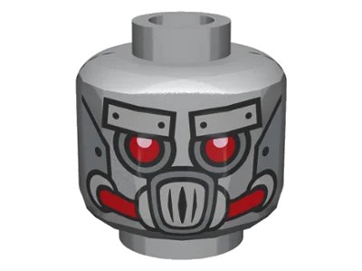 LEGO onderdeel Minifigure, Head Alien with Robot Red Eyes and Mouth and Silver Metal Plates Eyebrows and Mask Pattern (3626pb1114)