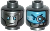 LEGO onderdeel Minifigure, Head Dual Sided Alien Robot with Silver Face with Medium Azure Eyes / Medium Azure Visor with Headset and Eyepiece Pattern 3626pb1339