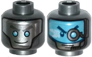 LEGO onderdeel Minifigure, Head Dual Sided Alien Robot with Silver Face with Medium Azure Eyes / Medium Azure Visor with Headset and Eyepiece Pattern (3626pb1339)