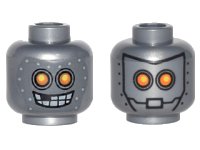 LEGO onderdeel Minifigure, Head Dual Sided Alien Robot with Yellow Eyes, Mask with Metal Bolts, Closed Mouth / Open Mouth Pattern 3626pb1502
