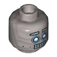 LEGO onderdeel Minifigure, Head Alien with Robot Blue Eyes, Raised Eyebrows, Open Mouth Clenched Silver Teeth Pattern 3626pb1848