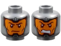 LEGO part Minifigure, Head Dual Sided Balaclava, Orange Face, Dark Red Eyebrows and Cheek Lines, Firm / Gritted Teeth Pattern 3626pb2055