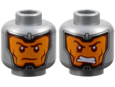 LEGO onderdeel Minifigure, Head Dual Sided Balaclava, Orange Face, Dark Red Eyebrows and Cheek Lines, Firm / Gritted Teeth Pattern (3626pb2055)
