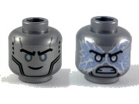 LEGO part Minifigure, Head Dual Sided Black Eyebrows, Silver Eyes, Smile / Silver Pupils, Energy, Angry Pattern (Zane) - Hollow Stud 3626pb2447