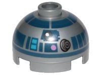 LEGO part Brick, Round 2 x 2 Dome Top with Dark Pink Dots, Large Receptor and Dark Blue Pattern (R2-D2) 553pb037