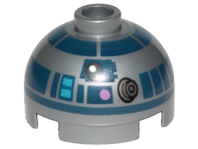 LEGO onderdeel Brick, Round 2 x 2 Dome Top with Dark Pink Dots, Large Receptor and Dark Blue Pattern (R2-D2) (553pb037)